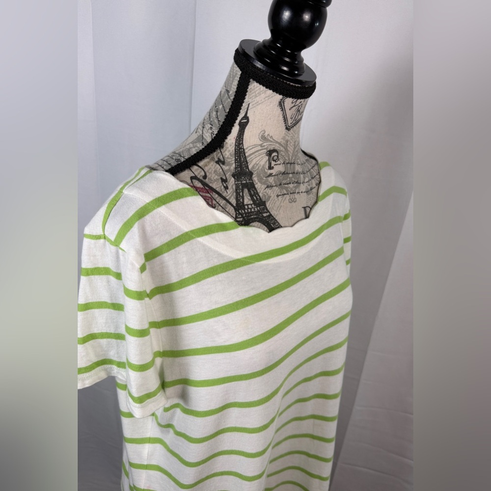 Talbots Green and White Cotton Striped Short Sleeve Tee Size L - Picture 5 of 8